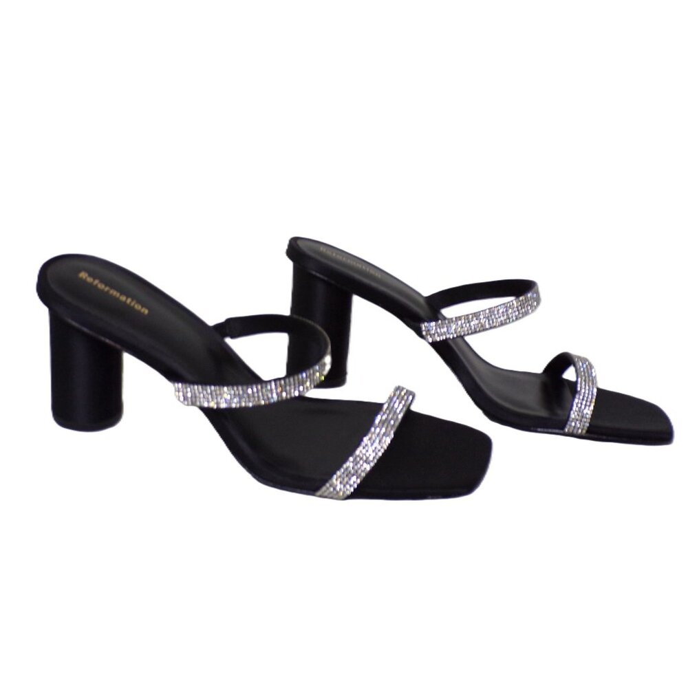 🆕 REFORMATION Maison Rhinestone Heeled Sandals Shoes Black 8.5 - Picture 7 of 13